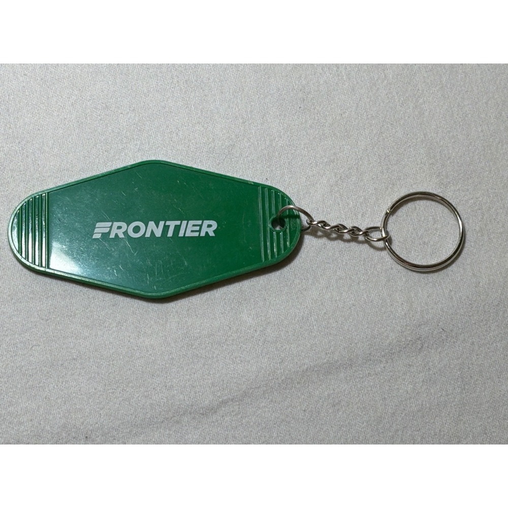 Frontier Airlines Green Vintage Motel Style Keychain Key Fob Retro Aviation Logo